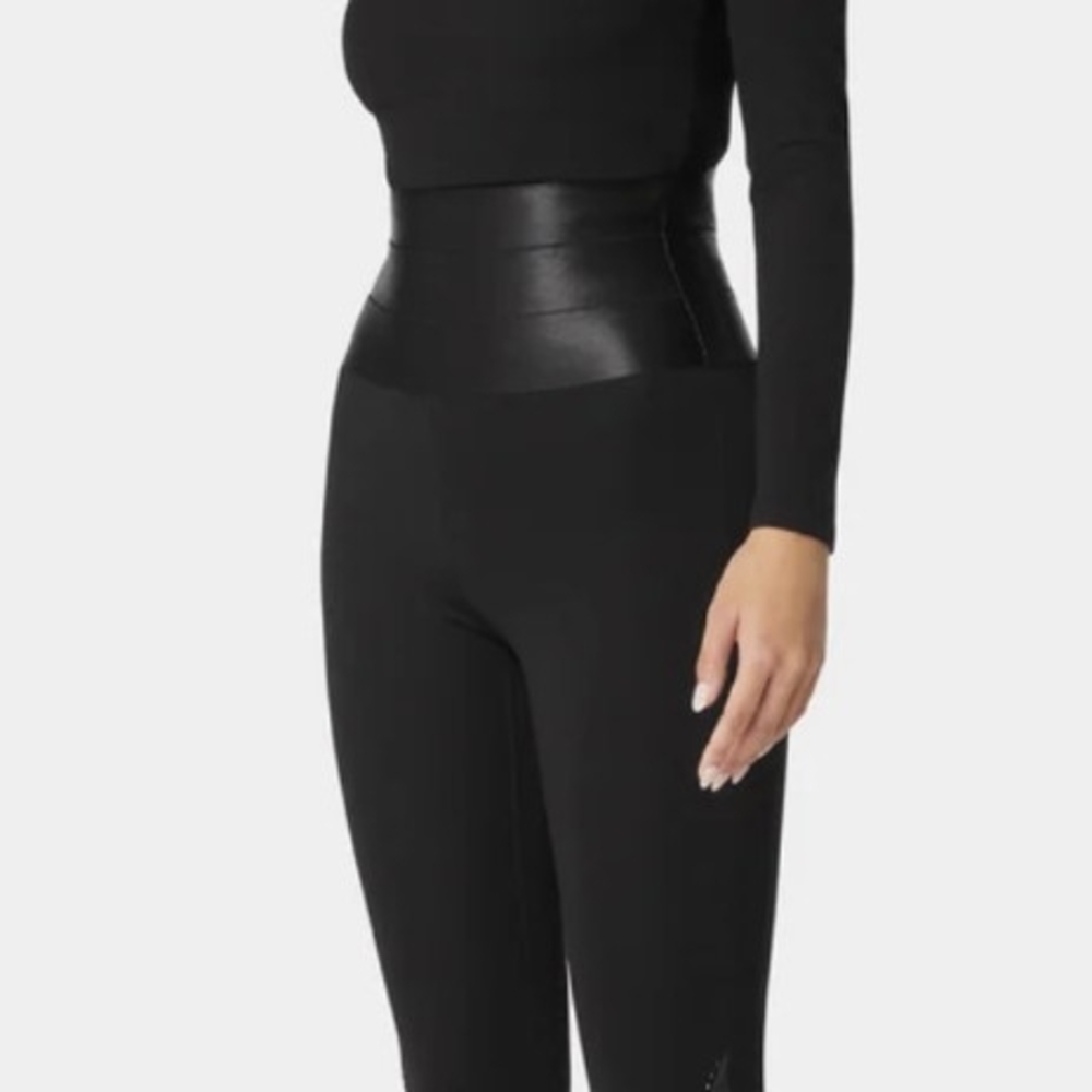 Bebe Women's Black Leggings with Sleek Leather Accents - Picture 4 of 6